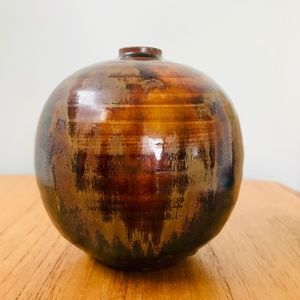 Vintage Brown Drip-Glazed Art Pottery Bud Vase